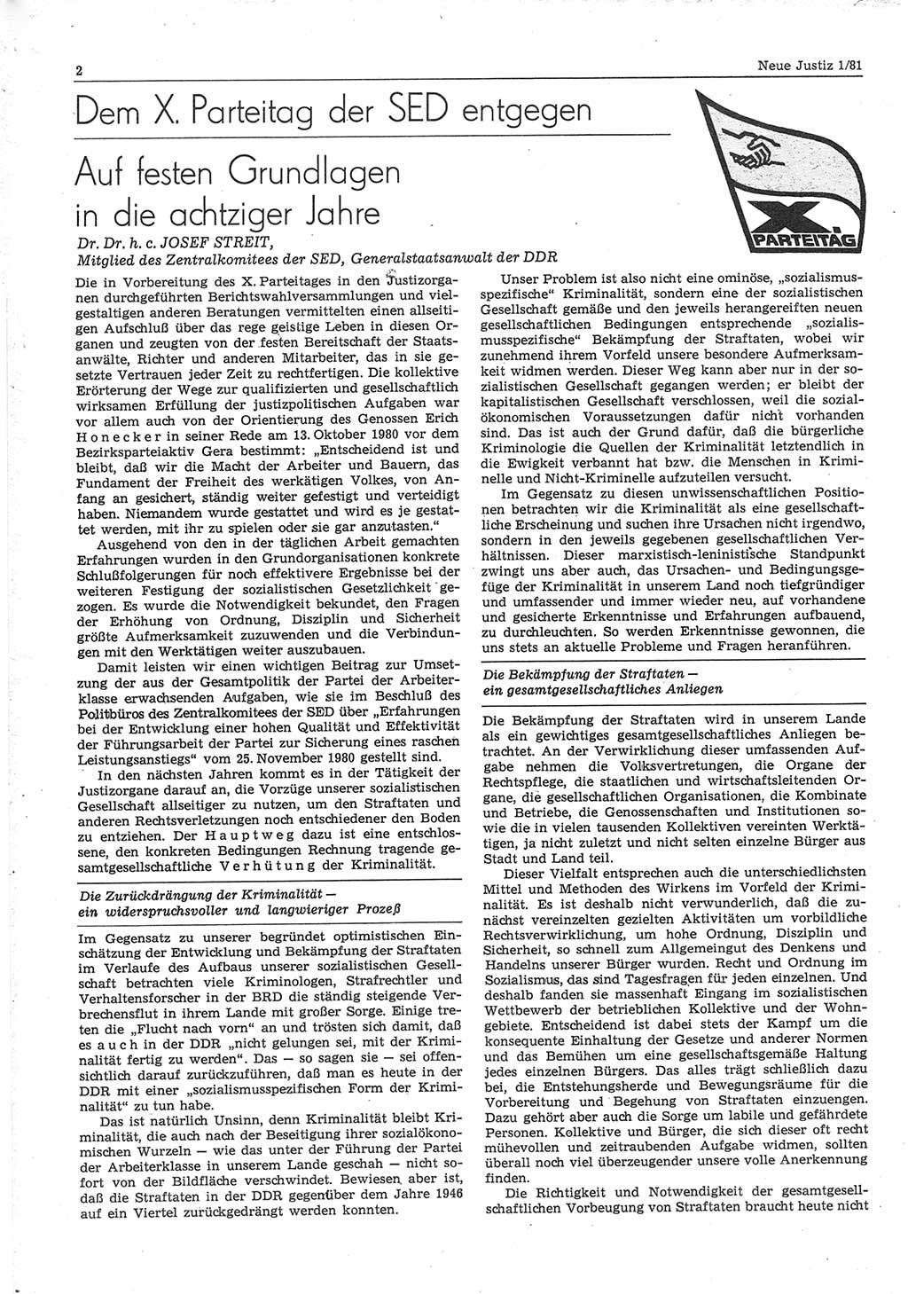 Neue Justiz (NJ), Zeitschrift für sozialistisches Recht und Gesetzlichkeit [Deutsche Demokratische Republik (DDR)], 35. Jahrgang 1981, Seite 2 (NJ DDR 1981, S. 2)