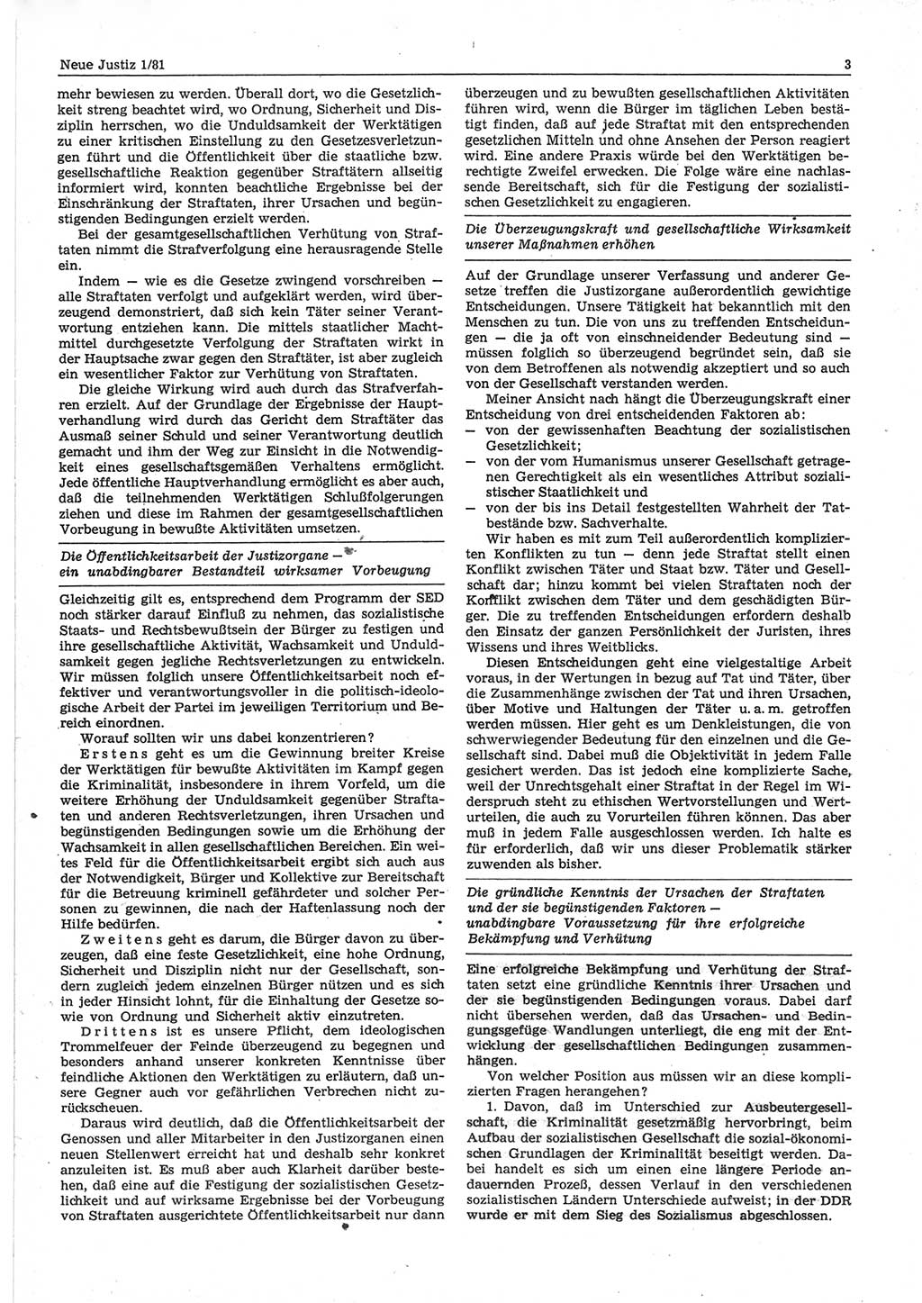 Neue Justiz (NJ), Zeitschrift für sozialistisches Recht und Gesetzlichkeit [Deutsche Demokratische Republik (DDR)], 35. Jahrgang 1981, Seite 3 (NJ DDR 1981, S. 3)