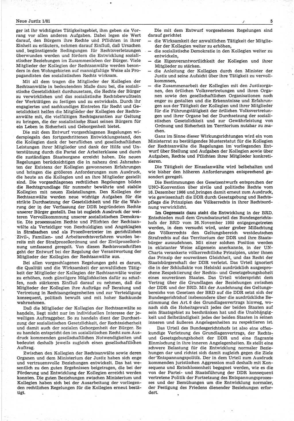 Neue Justiz (NJ), Zeitschrift für sozialistisches Recht und Gesetzlichkeit [Deutsche Demokratische Republik (DDR)], 35. Jahrgang 1981, Seite 5 (NJ DDR 1981, S. 5)