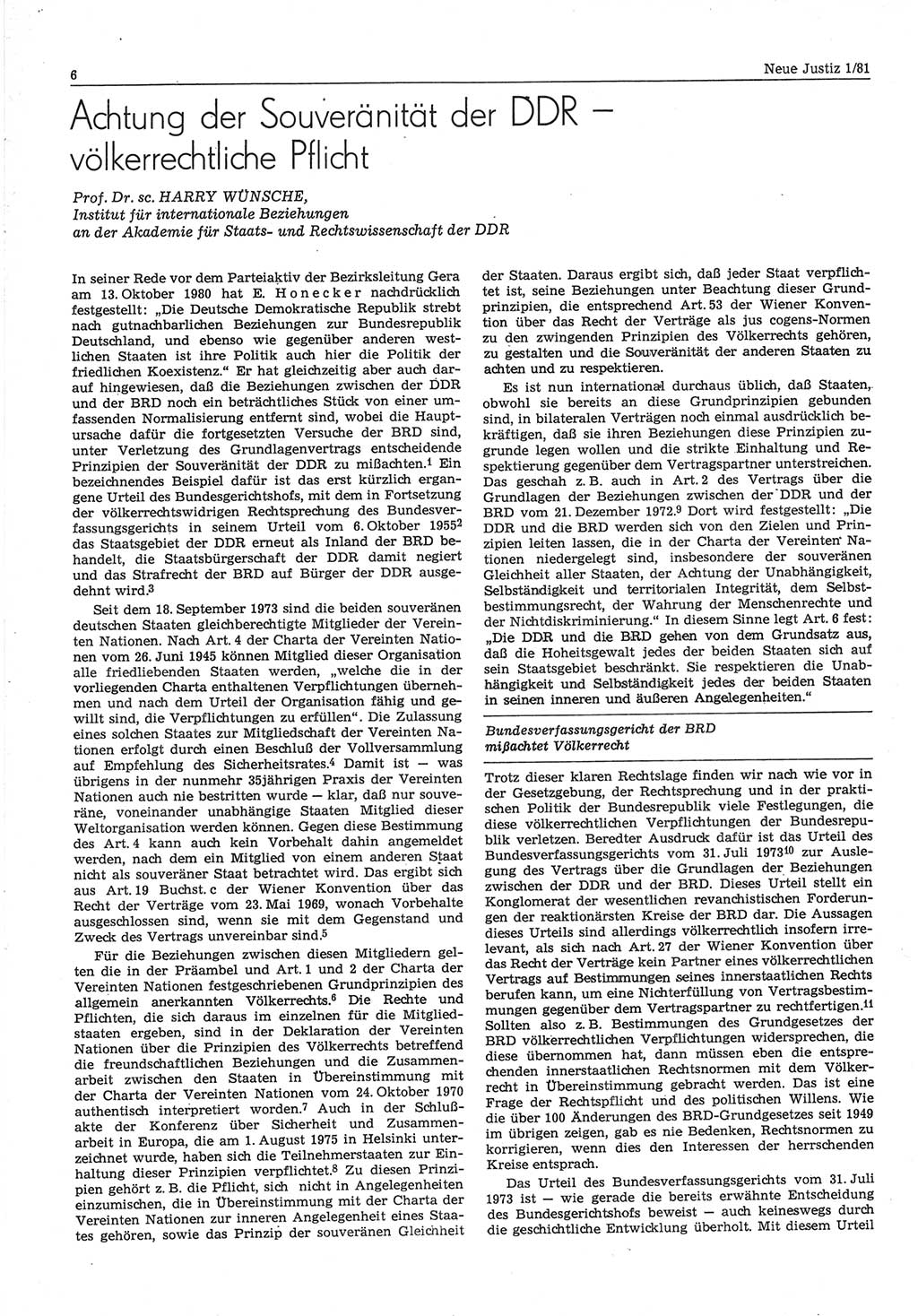 Neue Justiz (NJ), Zeitschrift für sozialistisches Recht und Gesetzlichkeit [Deutsche Demokratische Republik (DDR)], 35. Jahrgang 1981, Seite 6 (NJ DDR 1981, S. 6)