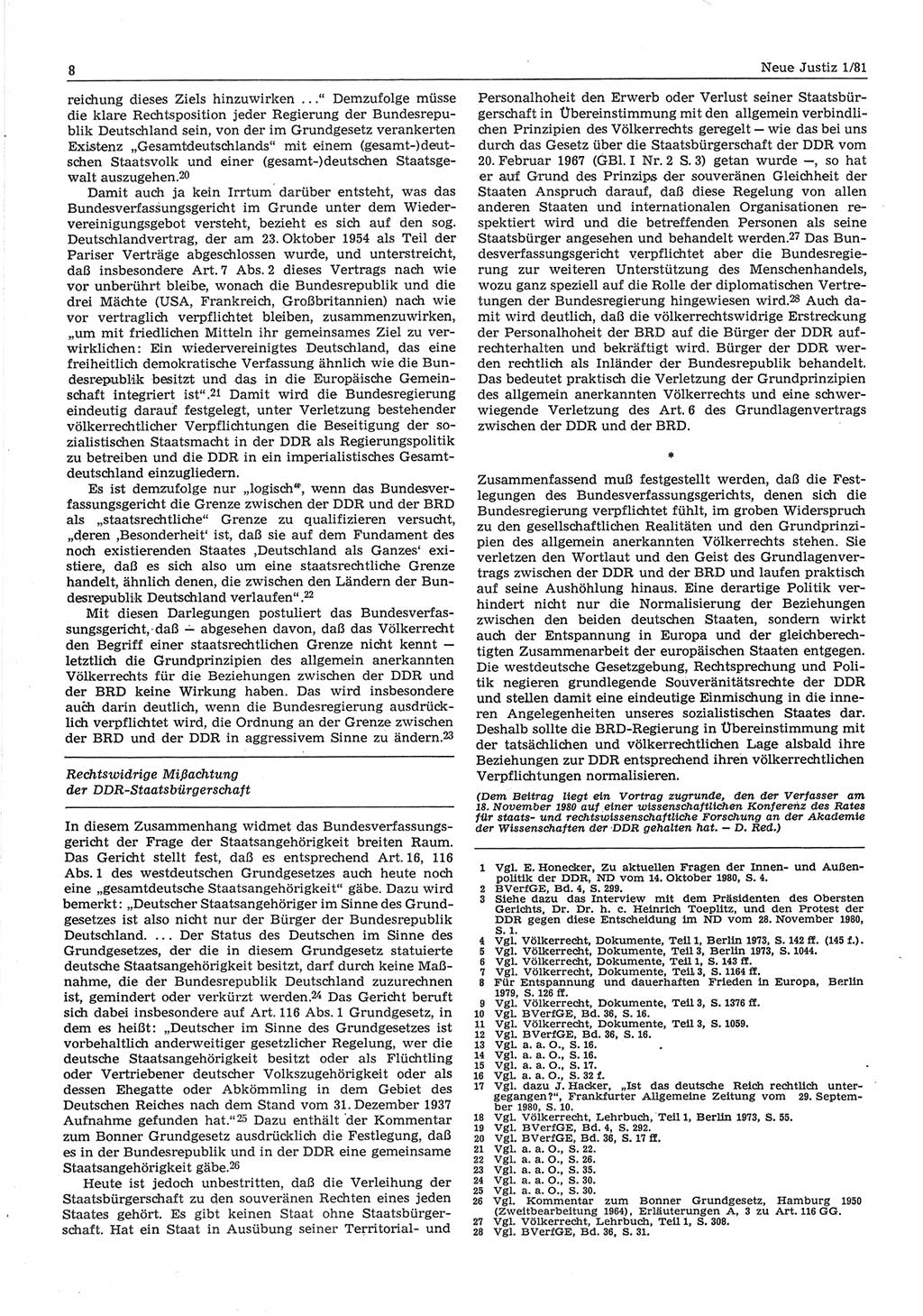 Neue Justiz (NJ), Zeitschrift für sozialistisches Recht und Gesetzlichkeit [Deutsche Demokratische Republik (DDR)], 35. Jahrgang 1981, Seite 8 (NJ DDR 1981, S. 8)