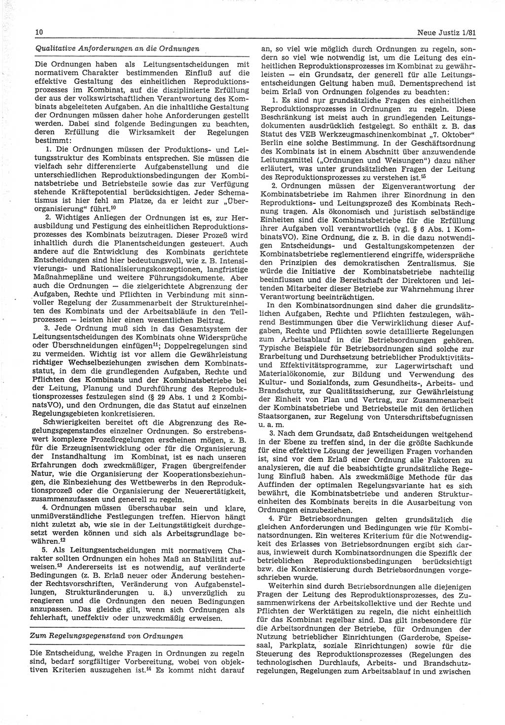 Neue Justiz (NJ), Zeitschrift für sozialistisches Recht und Gesetzlichkeit [Deutsche Demokratische Republik (DDR)], 35. Jahrgang 1981, Seite 10 (NJ DDR 1981, S. 10)