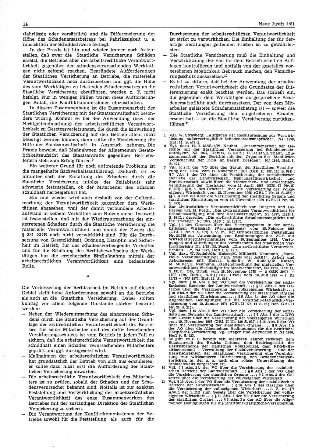 Neue Justiz (NJ), Zeitschrift für sozialistisches Recht und Gesetzlichkeit [Deutsche Demokratische Republik (DDR)], 35. Jahrgang 1981, Seite 14 (NJ DDR 1981, S. 14)
