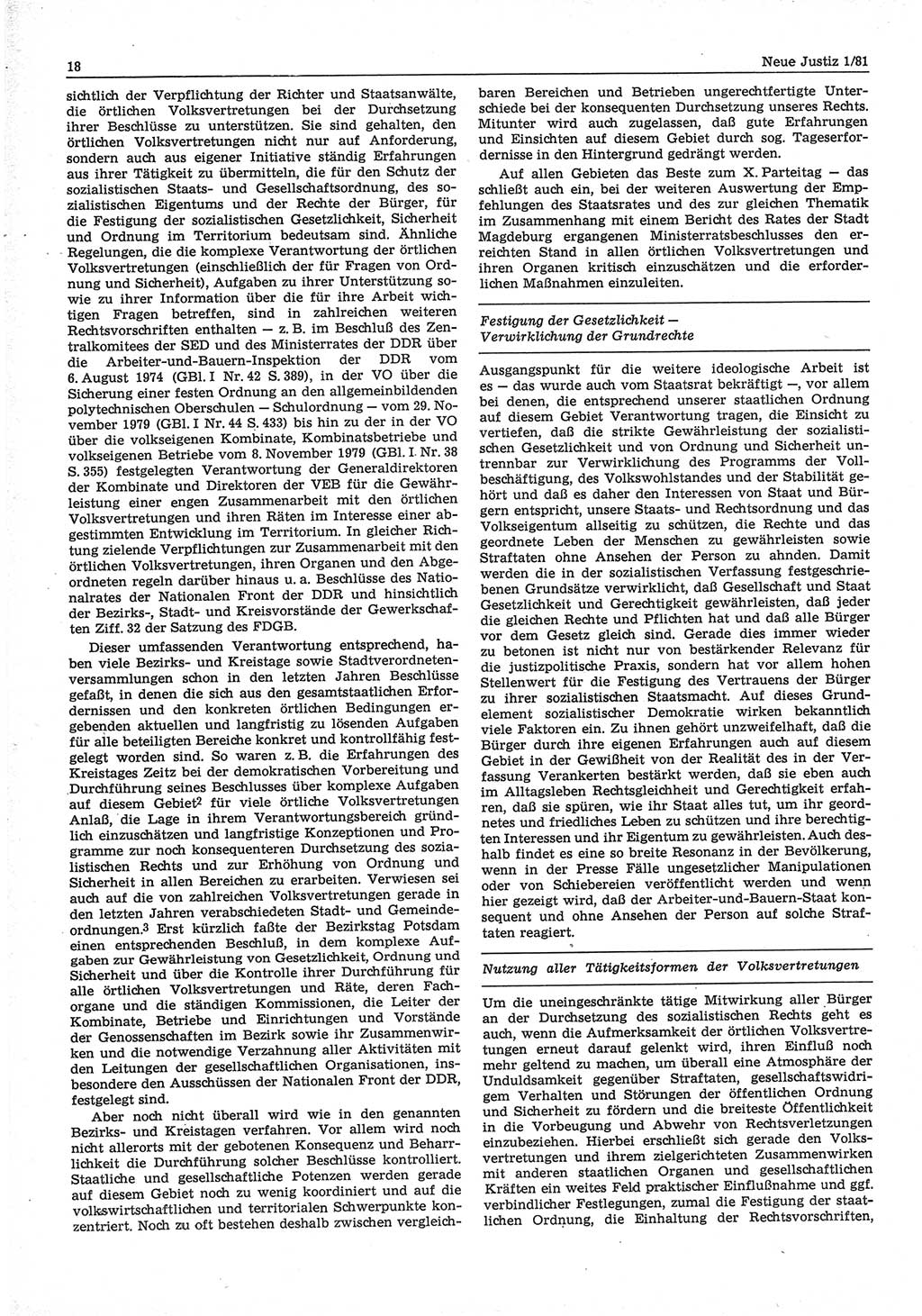 Neue Justiz (NJ), Zeitschrift für sozialistisches Recht und Gesetzlichkeit [Deutsche Demokratische Republik (DDR)], 35. Jahrgang 1981, Seite 18 (NJ DDR 1981, S. 18)