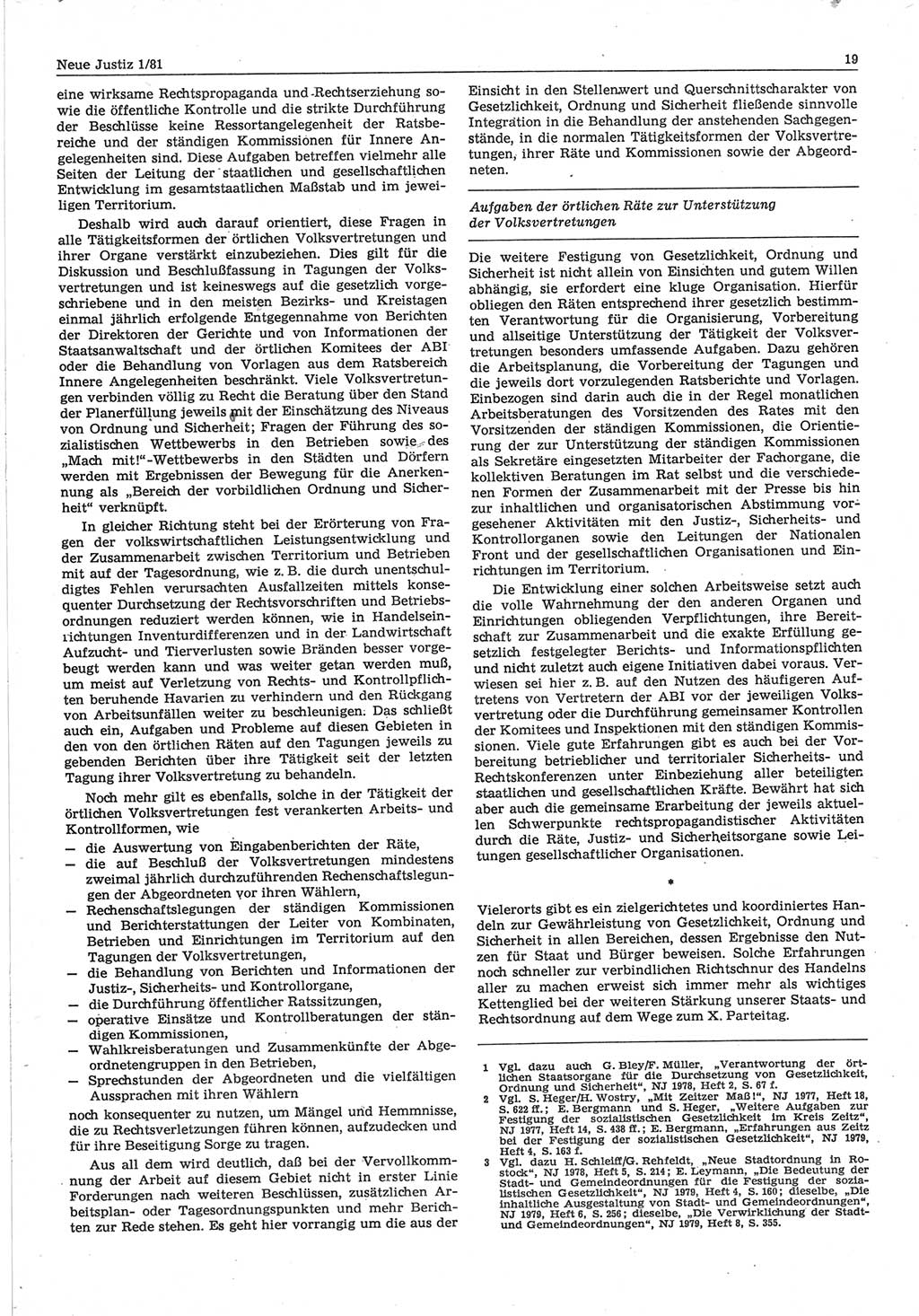 Neue Justiz (NJ), Zeitschrift für sozialistisches Recht und Gesetzlichkeit [Deutsche Demokratische Republik (DDR)], 35. Jahrgang 1981, Seite 19 (NJ DDR 1981, S. 19)