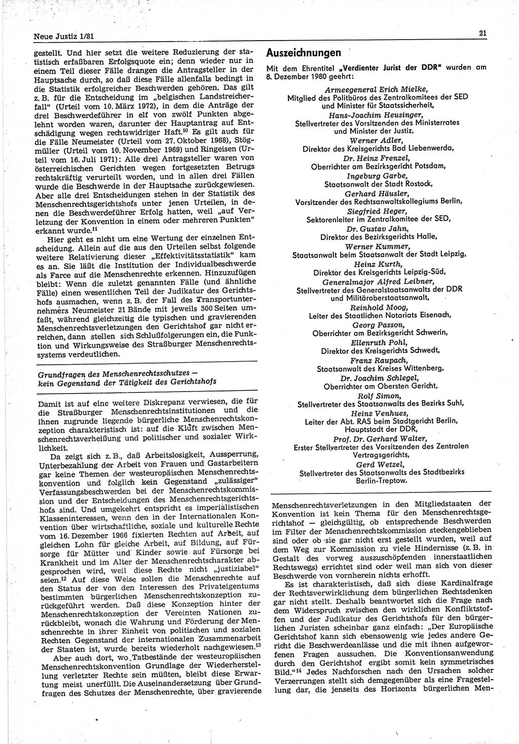 Neue Justiz (NJ), Zeitschrift für sozialistisches Recht und Gesetzlichkeit [Deutsche Demokratische Republik (DDR)], 35. Jahrgang 1981, Seite 21 (NJ DDR 1981, S. 21)