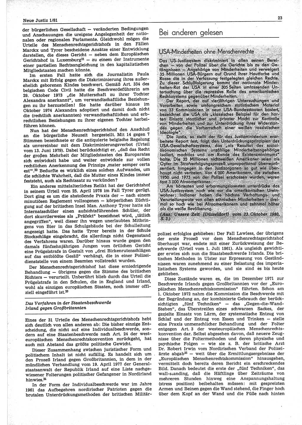 Neue Justiz (NJ), Zeitschrift für sozialistisches Recht und Gesetzlichkeit [Deutsche Demokratische Republik (DDR)], 35. Jahrgang 1981, Seite 23 (NJ DDR 1981, S. 23)