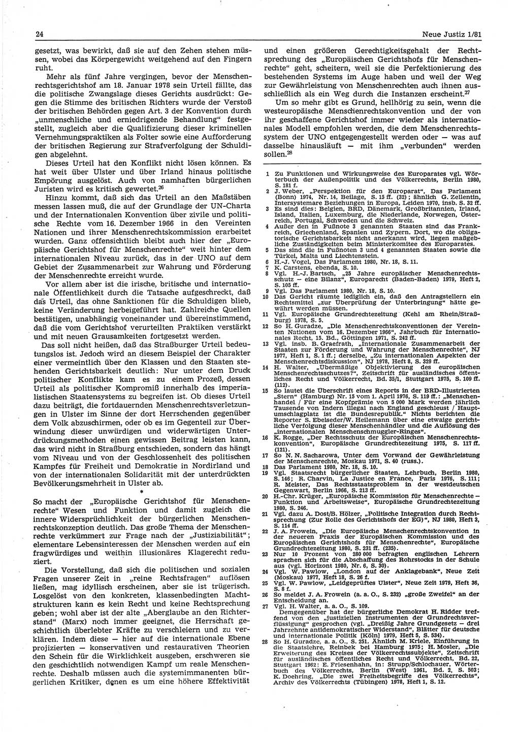 Neue Justiz (NJ), Zeitschrift für sozialistisches Recht und Gesetzlichkeit [Deutsche Demokratische Republik (DDR)], 35. Jahrgang 1981, Seite 24 (NJ DDR 1981, S. 24)