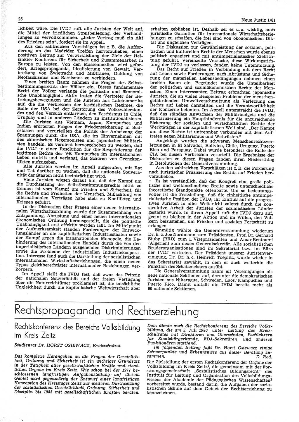 Neue Justiz (NJ), Zeitschrift für sozialistisches Recht und Gesetzlichkeit [Deutsche Demokratische Republik (DDR)], 35. Jahrgang 1981, Seite 26 (NJ DDR 1981, S. 26)
