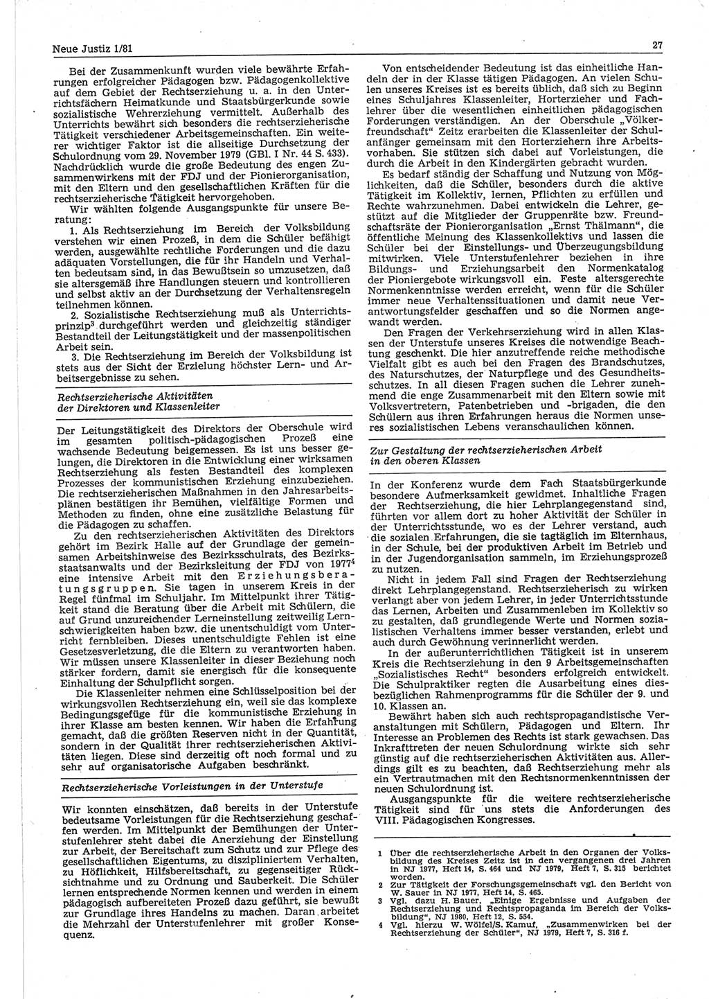 Neue Justiz (NJ), Zeitschrift für sozialistisches Recht und Gesetzlichkeit [Deutsche Demokratische Republik (DDR)], 35. Jahrgang 1981, Seite 27 (NJ DDR 1981, S. 27)