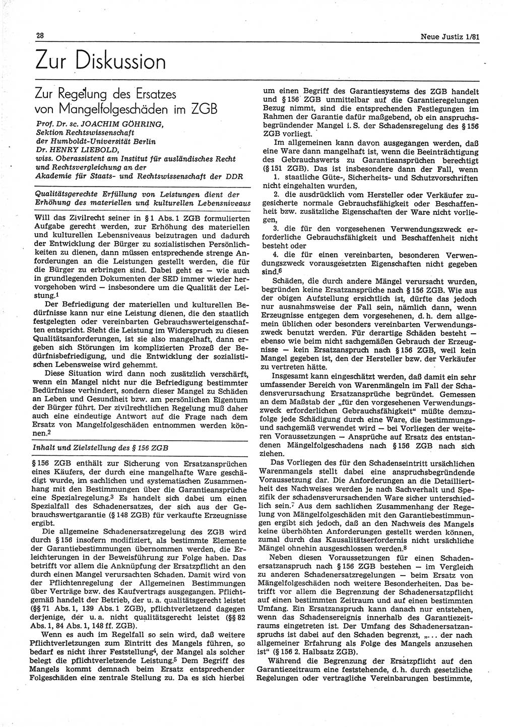 Neue Justiz (NJ), Zeitschrift für sozialistisches Recht und Gesetzlichkeit [Deutsche Demokratische Republik (DDR)], 35. Jahrgang 1981, Seite 28 (NJ DDR 1981, S. 28)