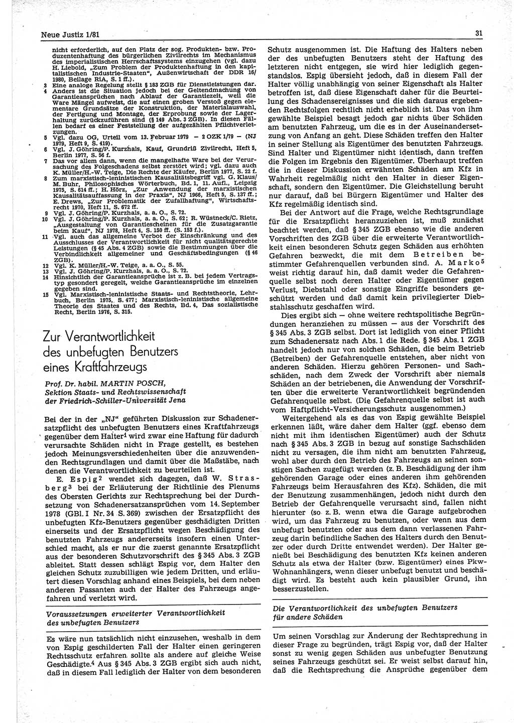 Neue Justiz (NJ), Zeitschrift für sozialistisches Recht und Gesetzlichkeit [Deutsche Demokratische Republik (DDR)], 35. Jahrgang 1981, Seite 31 (NJ DDR 1981, S. 31)