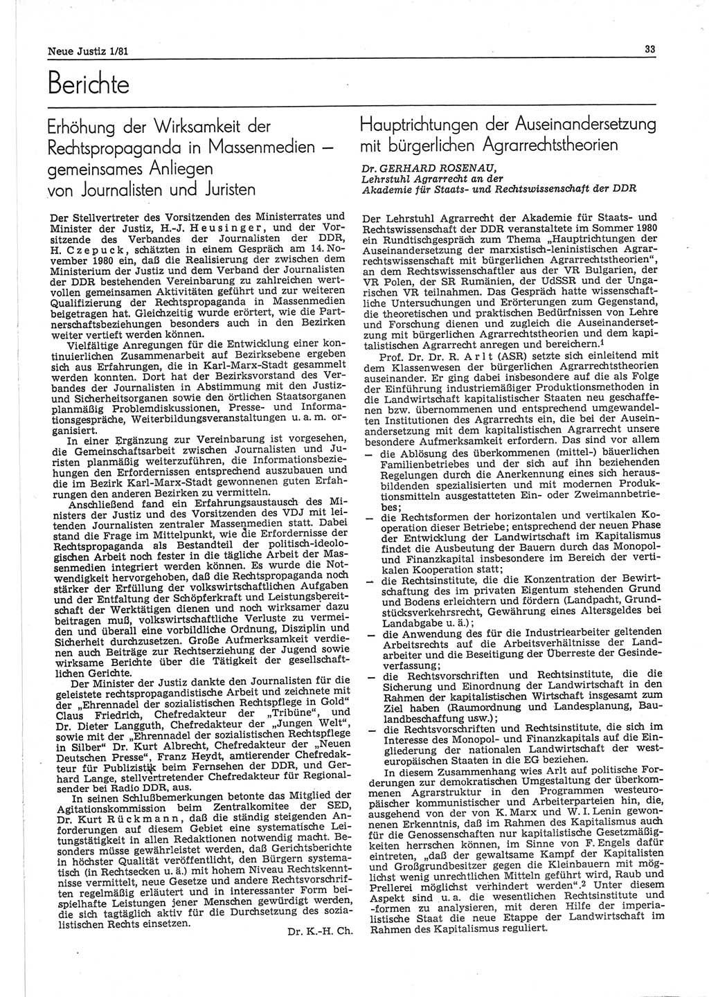 Neue Justiz (NJ), Zeitschrift für sozialistisches Recht und Gesetzlichkeit [Deutsche Demokratische Republik (DDR)], 35. Jahrgang 1981, Seite 33 (NJ DDR 1981, S. 33)
