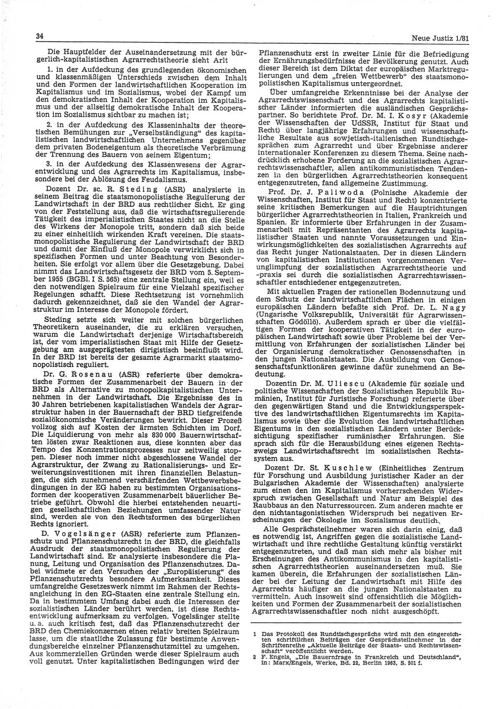 Neue Justiz (NJ), Zeitschrift für sozialistisches Recht und Gesetzlichkeit [Deutsche Demokratische Republik (DDR)], 35. Jahrgang 1981, Seite 34 (NJ DDR 1981, S. 34)