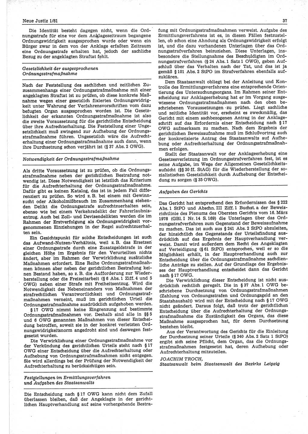 Neue Justiz (NJ), Zeitschrift für sozialistisches Recht und Gesetzlichkeit [Deutsche Demokratische Republik (DDR)], 35. Jahrgang 1981, Seite 37 (NJ DDR 1981, S. 37)