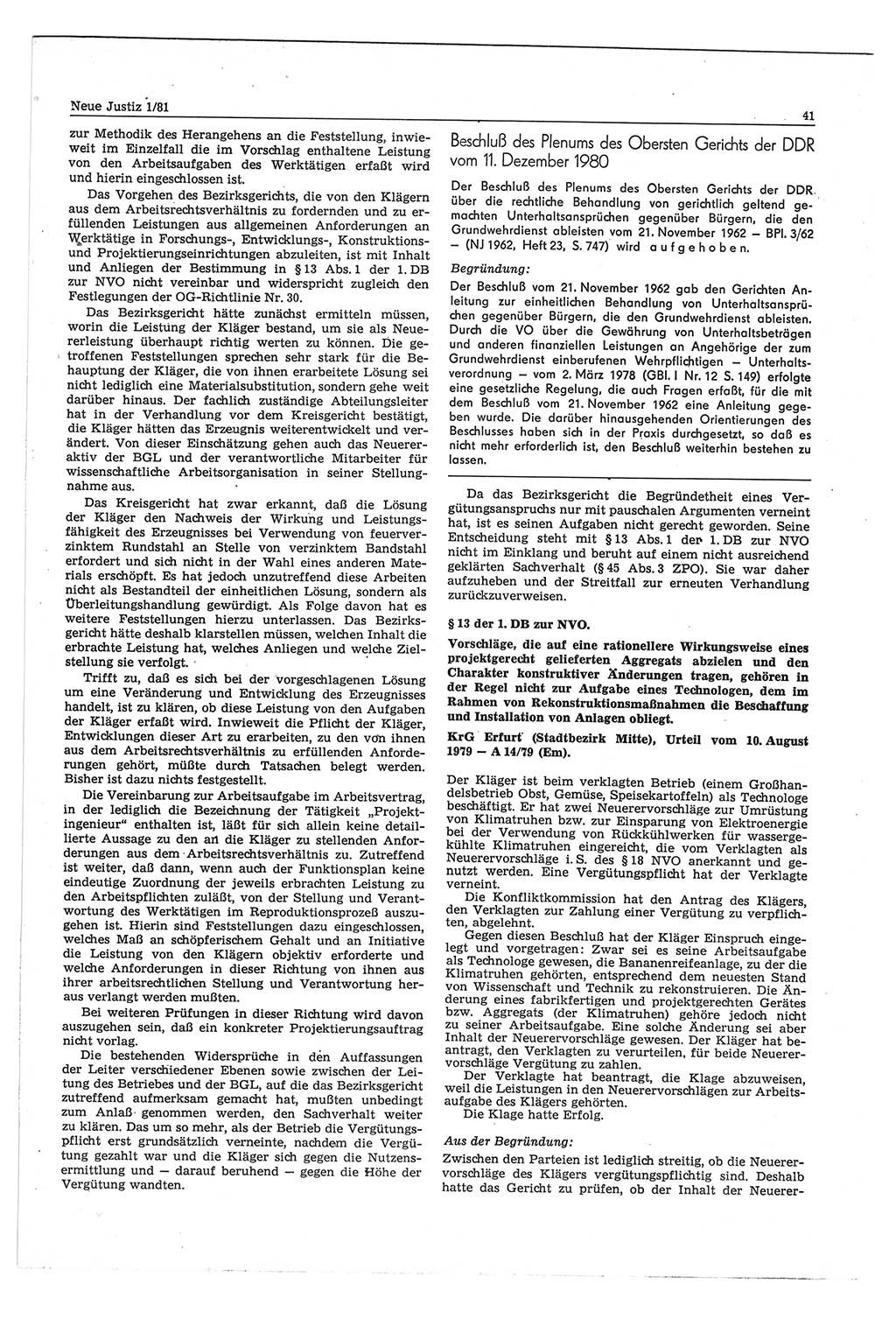 Neue Justiz (NJ), Zeitschrift für sozialistisches Recht und Gesetzlichkeit [Deutsche Demokratische Republik (DDR)], 35. Jahrgang 1981, Seite 41 (NJ DDR 1981, S. 41)