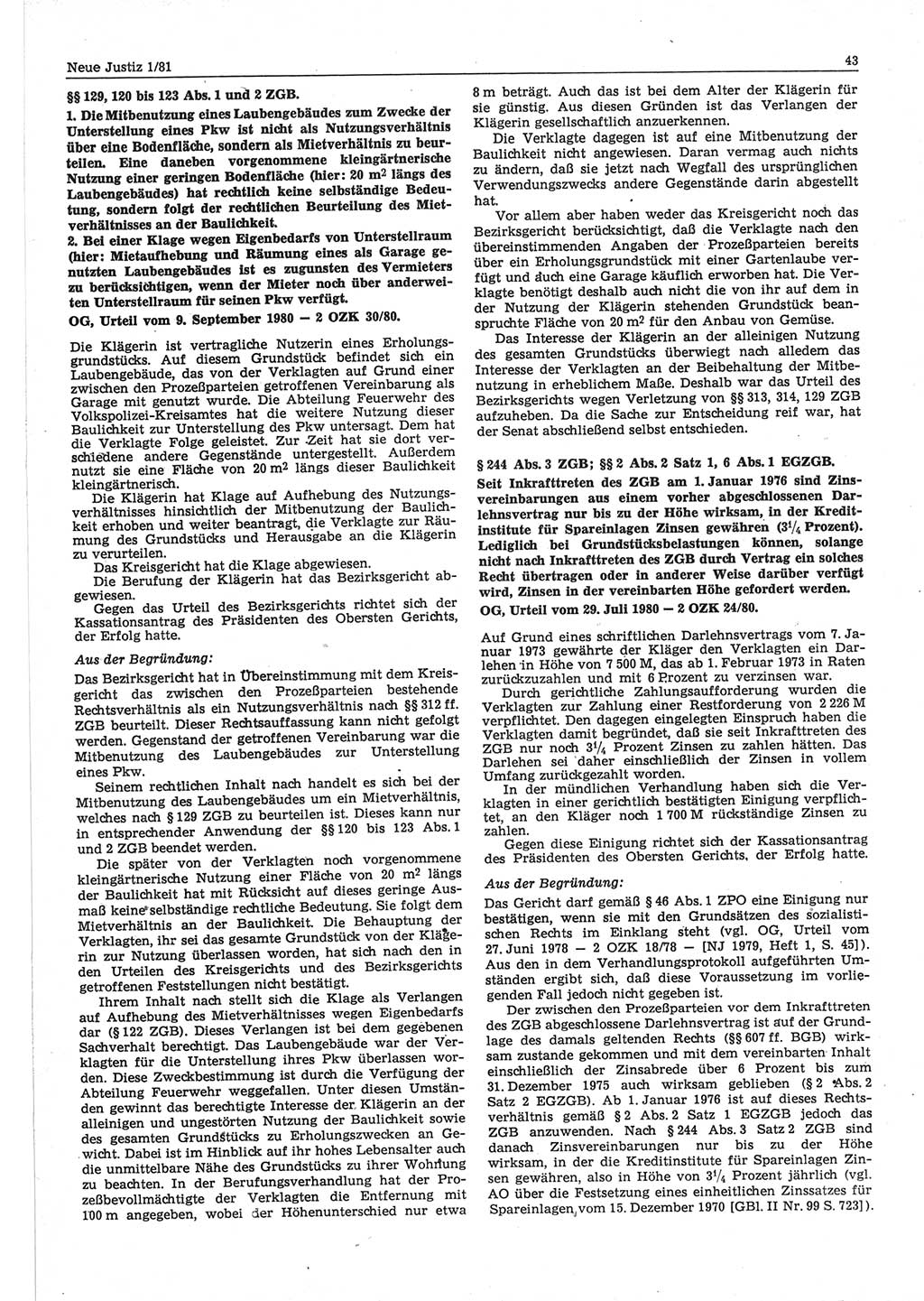 Neue Justiz (NJ), Zeitschrift für sozialistisches Recht und Gesetzlichkeit [Deutsche Demokratische Republik (DDR)], 35. Jahrgang 1981, Seite 43 (NJ DDR 1981, S. 43)