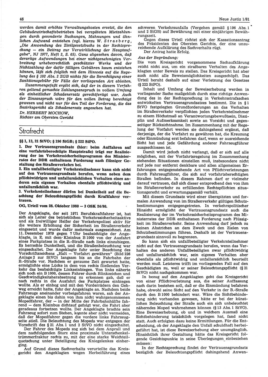 Neue Justiz (NJ), Zeitschrift für sozialistisches Recht und Gesetzlichkeit [Deutsche Demokratische Republik (DDR)], 35. Jahrgang 1981, Seite 46 (NJ DDR 1981, S. 46)