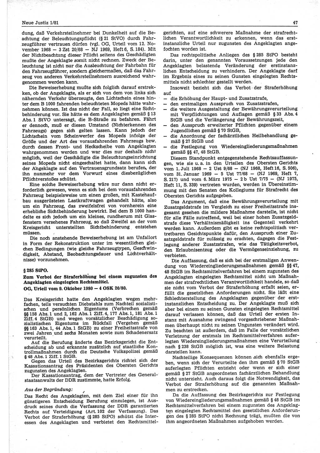 Neue Justiz (NJ), Zeitschrift für sozialistisches Recht und Gesetzlichkeit [Deutsche Demokratische Republik (DDR)], 35. Jahrgang 1981, Seite 47 (NJ DDR 1981, S. 47)
