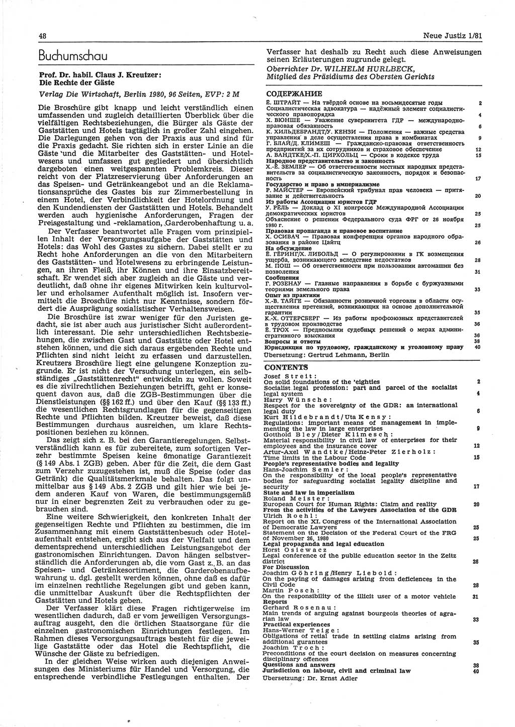 Neue Justiz (NJ), Zeitschrift für sozialistisches Recht und Gesetzlichkeit [Deutsche Demokratische Republik (DDR)], 35. Jahrgang 1981, Seite 48 (NJ DDR 1981, S. 48)