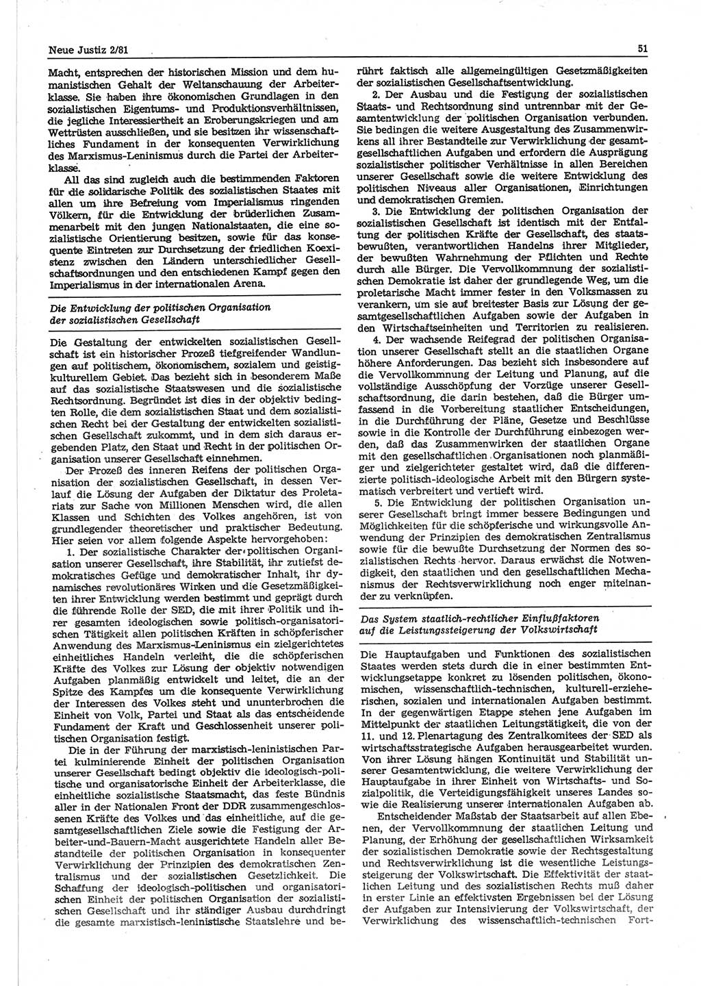 Neue Justiz (NJ), Zeitschrift für sozialistisches Recht und Gesetzlichkeit [Deutsche Demokratische Republik (DDR)], 35. Jahrgang 1981, Seite 51 (NJ DDR 1981, S. 51)