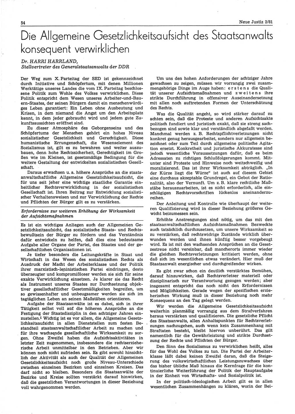 Neue Justiz (NJ), Zeitschrift für sozialistisches Recht und Gesetzlichkeit [Deutsche Demokratische Republik (DDR)], 35. Jahrgang 1981, Seite 54 (NJ DDR 1981, S. 54)