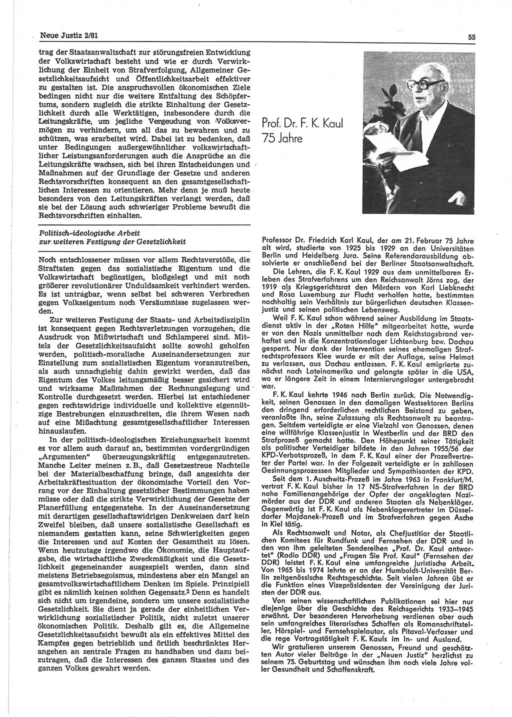 Neue Justiz (NJ), Zeitschrift für sozialistisches Recht und Gesetzlichkeit [Deutsche Demokratische Republik (DDR)], 35. Jahrgang 1981, Seite 55 (NJ DDR 1981, S. 55)