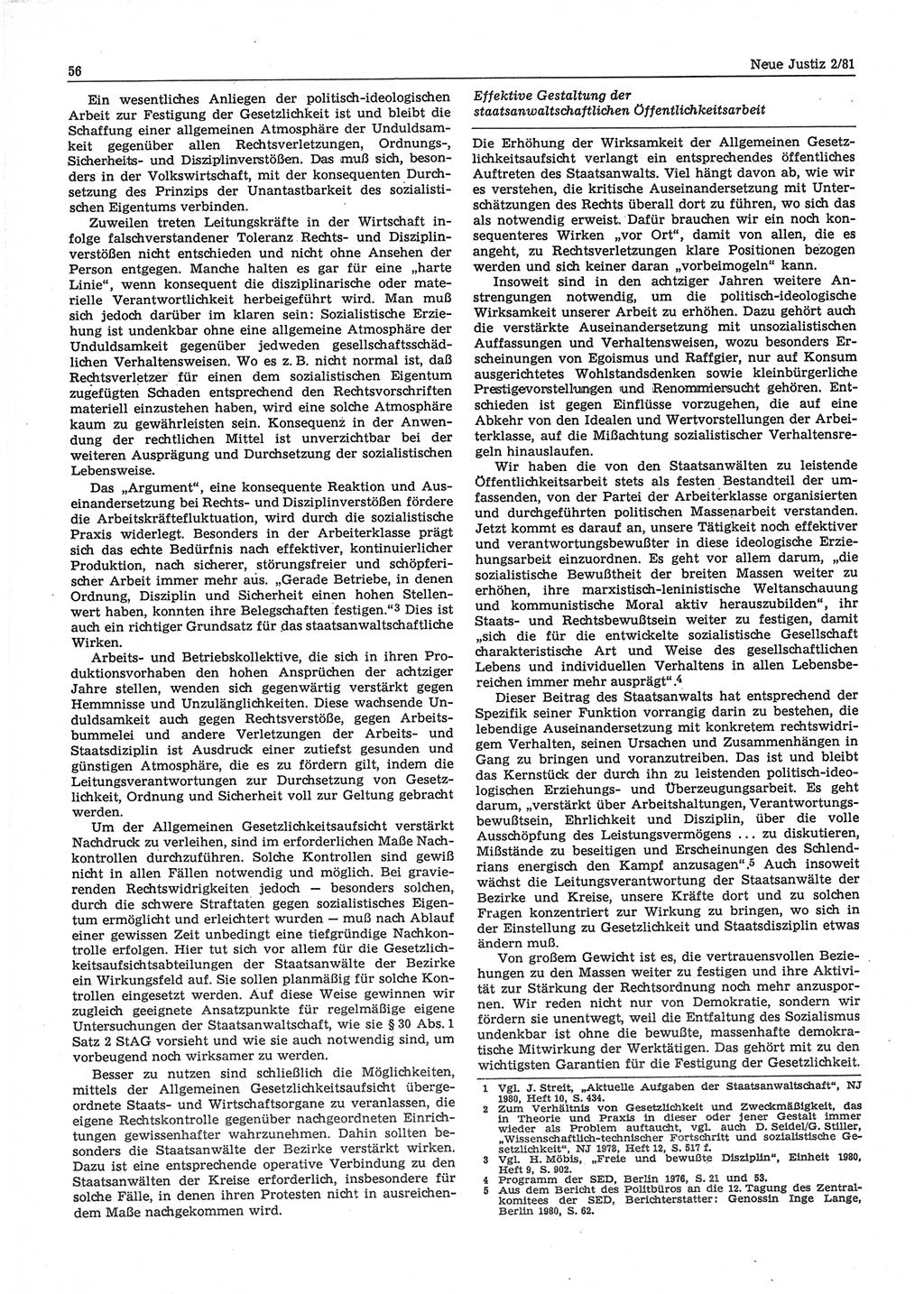 Neue Justiz (NJ), Zeitschrift für sozialistisches Recht und Gesetzlichkeit [Deutsche Demokratische Republik (DDR)], 35. Jahrgang 1981, Seite 56 (NJ DDR 1981, S. 56)