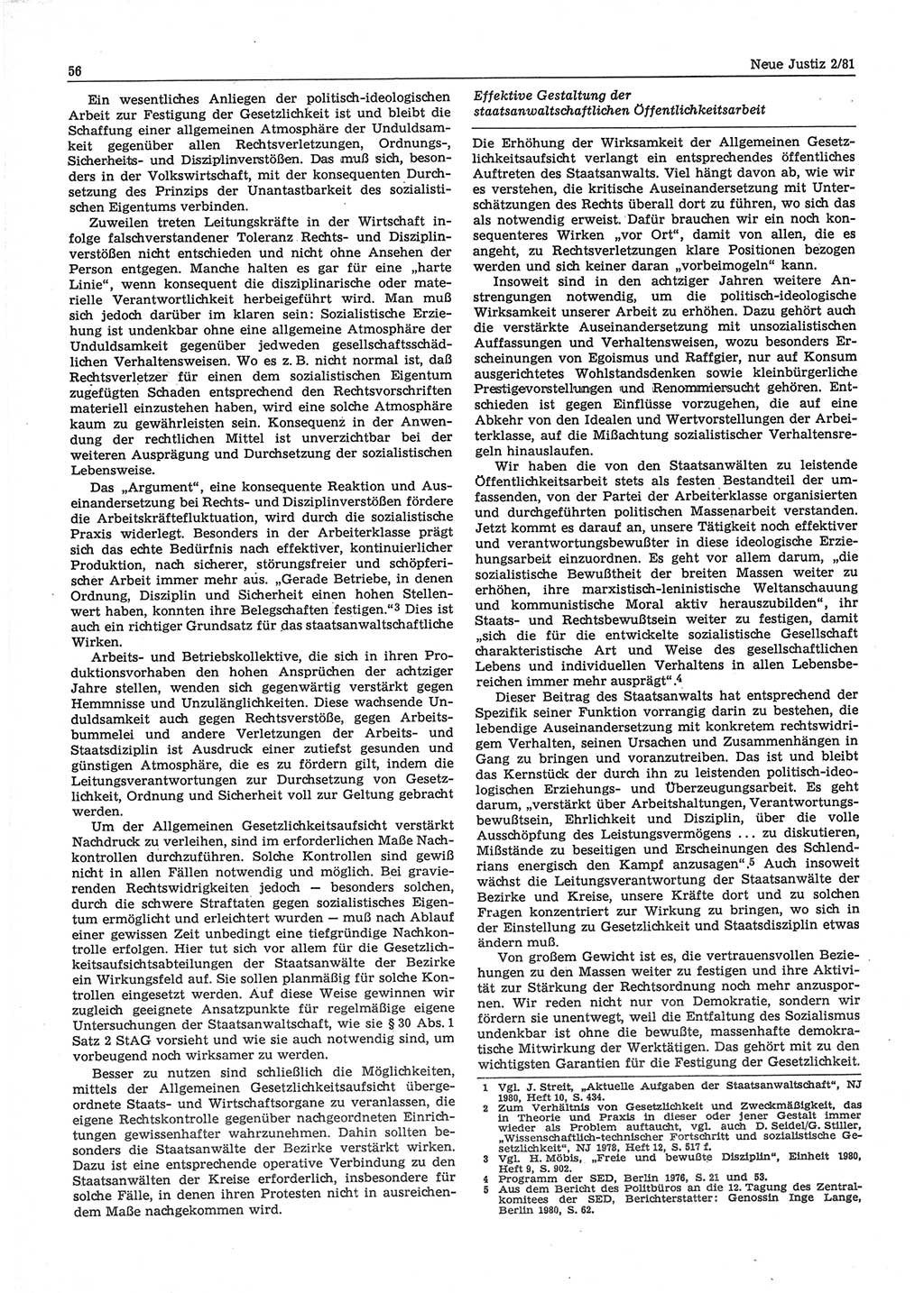 Neue Justiz (NJ), Zeitschrift für sozialistisches Recht und Gesetzlichkeit [Deutsche Demokratische Republik (DDR)], 35. Jahrgang 1981, Seite 56 (NJ DDR 1981, S. 56)