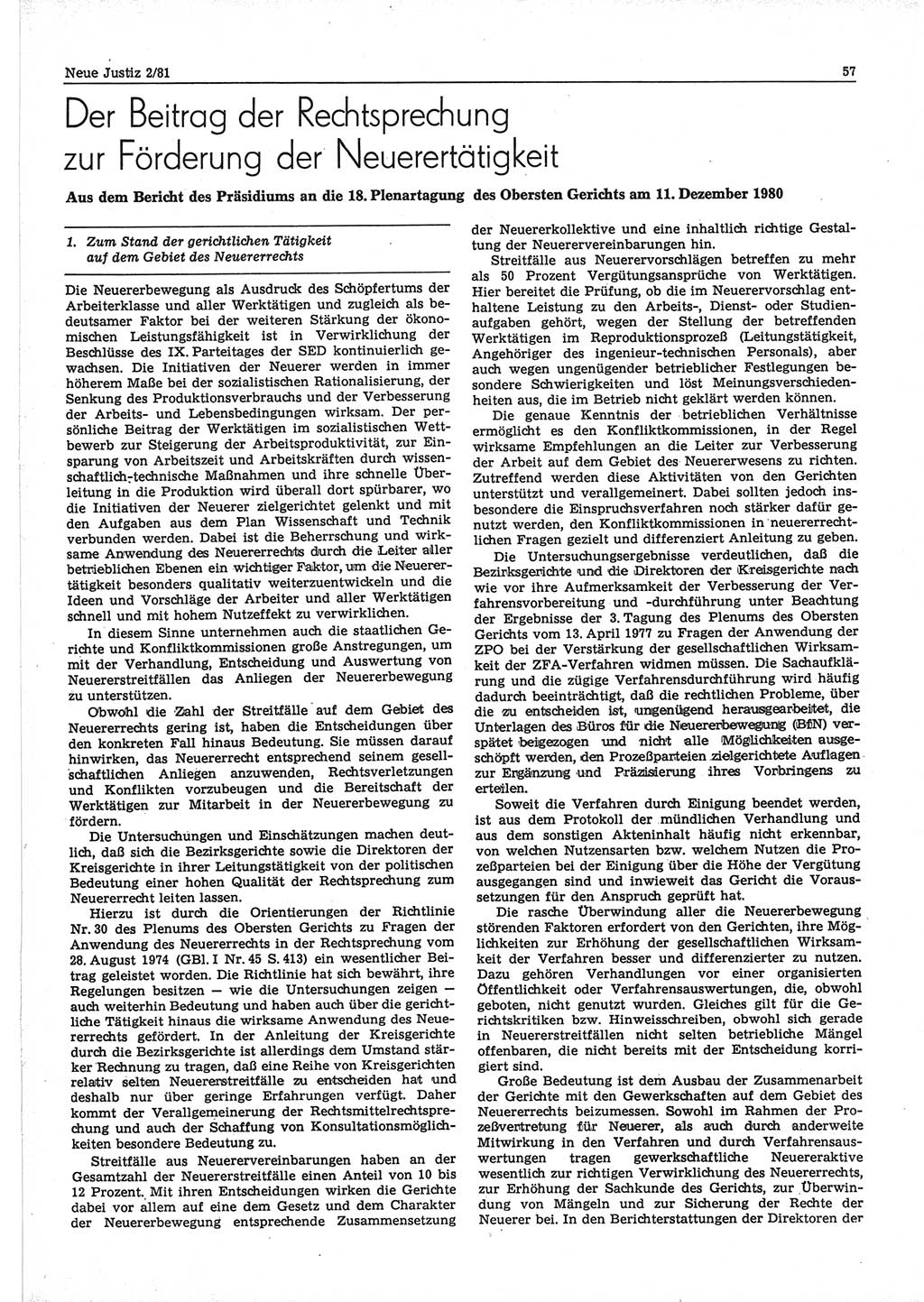 Neue Justiz (NJ), Zeitschrift für sozialistisches Recht und Gesetzlichkeit [Deutsche Demokratische Republik (DDR)], 35. Jahrgang 1981, Seite 57 (NJ DDR 1981, S. 57)