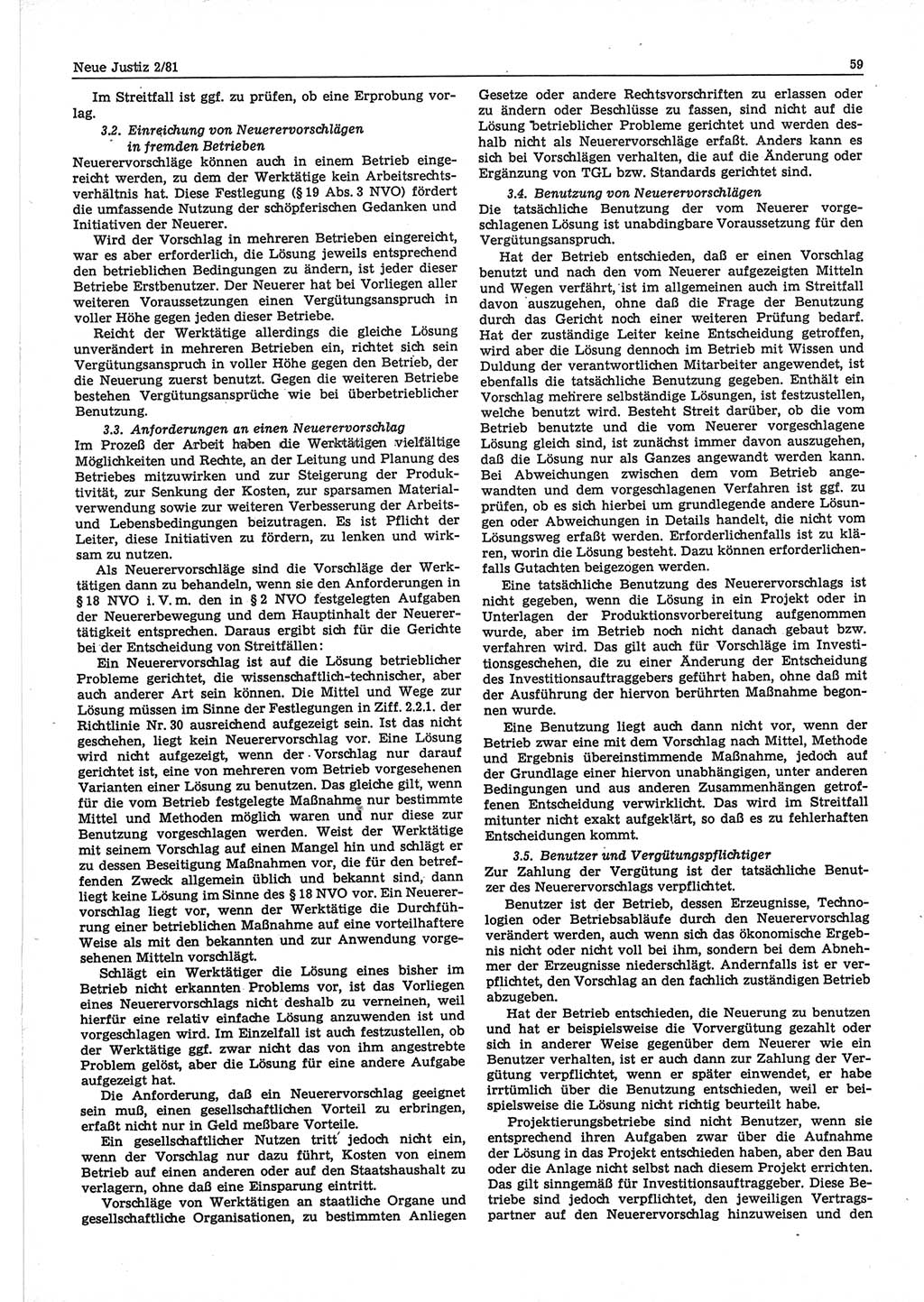 Neue Justiz (NJ), Zeitschrift für sozialistisches Recht und Gesetzlichkeit [Deutsche Demokratische Republik (DDR)], 35. Jahrgang 1981, Seite 59 (NJ DDR 1981, S. 59)
