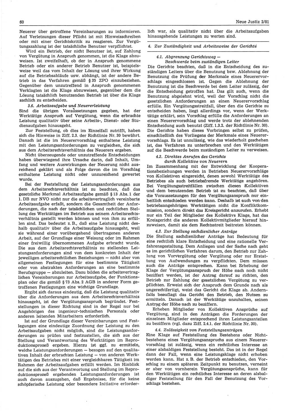 Neue Justiz (NJ), Zeitschrift für sozialistisches Recht und Gesetzlichkeit [Deutsche Demokratische Republik (DDR)], 35. Jahrgang 1981, Seite 60 (NJ DDR 1981, S. 60)