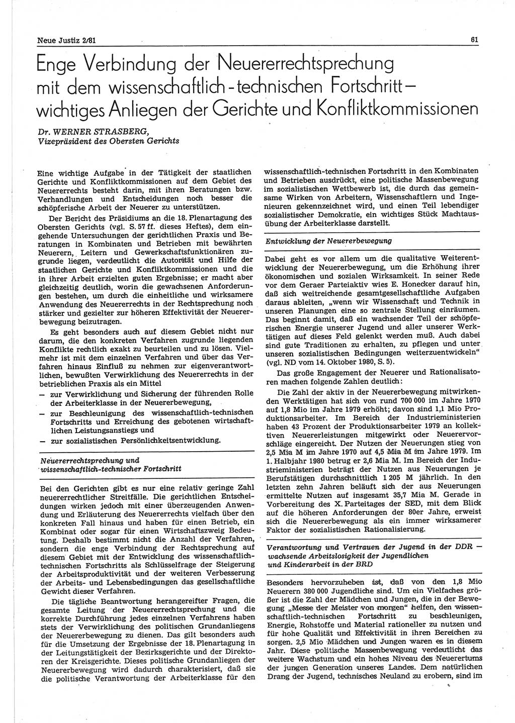 Neue Justiz (NJ), Zeitschrift für sozialistisches Recht und Gesetzlichkeit [Deutsche Demokratische Republik (DDR)], 35. Jahrgang 1981, Seite 61 (NJ DDR 1981, S. 61)