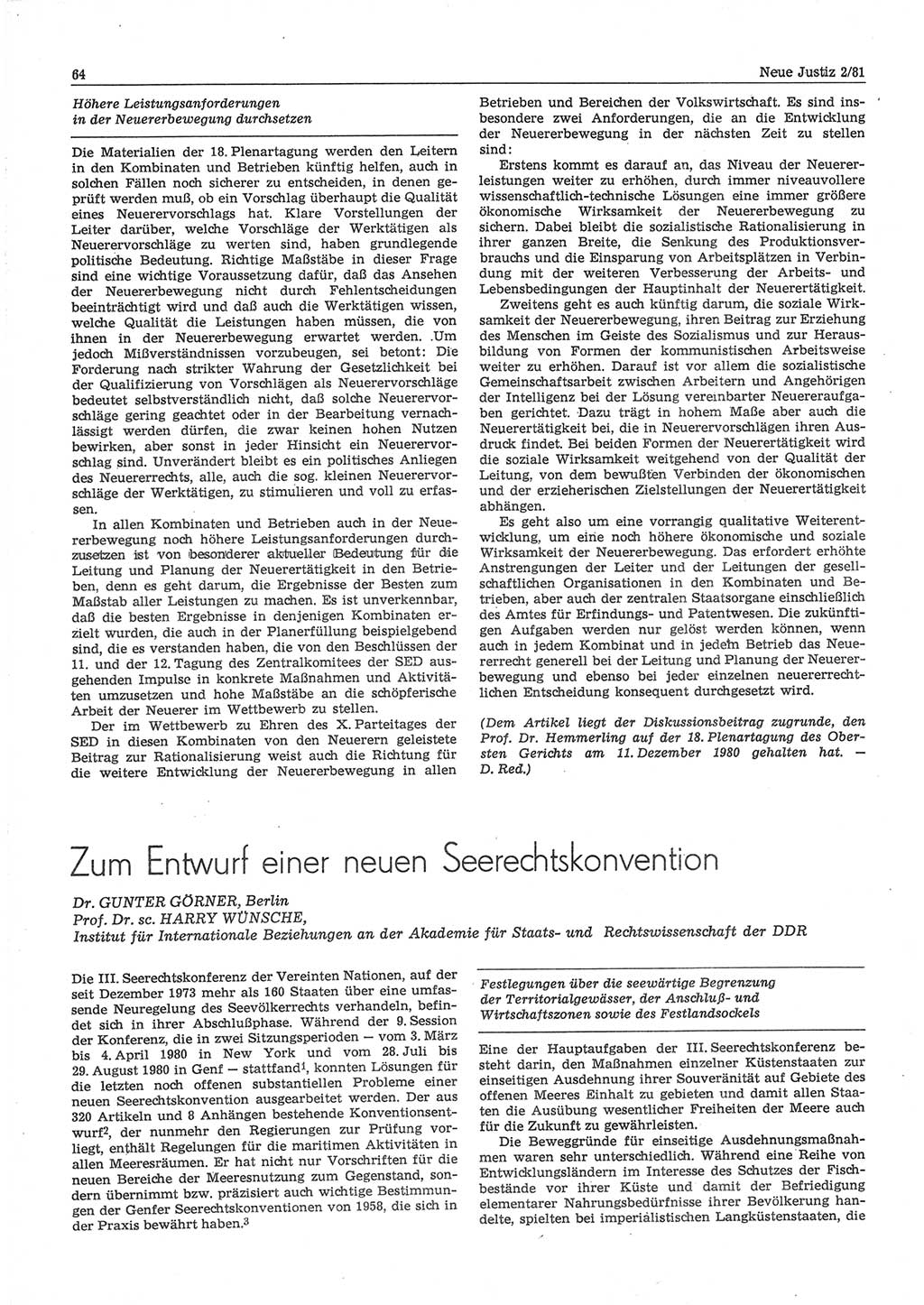 Neue Justiz (NJ), Zeitschrift für sozialistisches Recht und Gesetzlichkeit [Deutsche Demokratische Republik (DDR)], 35. Jahrgang 1981, Seite 64 (NJ DDR 1981, S. 64)