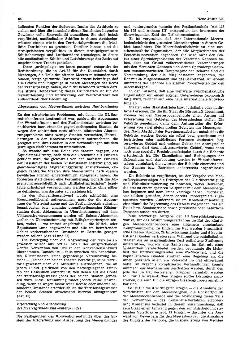 Neue Justiz (NJ), Zeitschrift für sozialistisches Recht und Gesetzlichkeit [Deutsche Demokratische Republik (DDR)], 35. Jahrgang 1981, Seite 66 (NJ DDR 1981, S. 66)