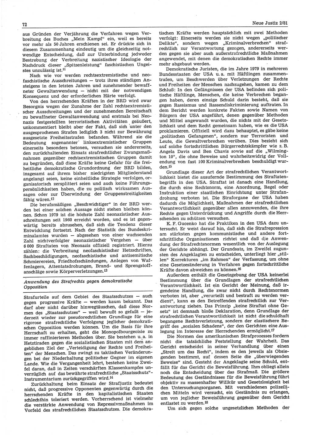 Neue Justiz (NJ), Zeitschrift für sozialistisches Recht und Gesetzlichkeit [Deutsche Demokratische Republik (DDR)], 35. Jahrgang 1981, Seite 72 (NJ DDR 1981, S. 72)