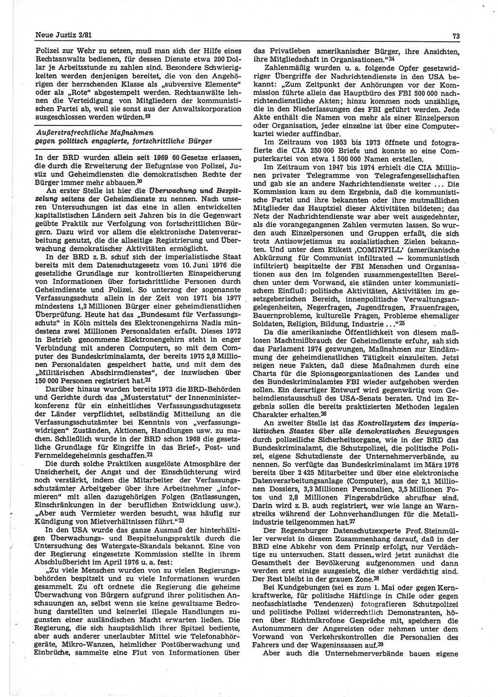 Neue Justiz (NJ), Zeitschrift für sozialistisches Recht und Gesetzlichkeit [Deutsche Demokratische Republik (DDR)], 35. Jahrgang 1981, Seite 73 (NJ DDR 1981, S. 73)