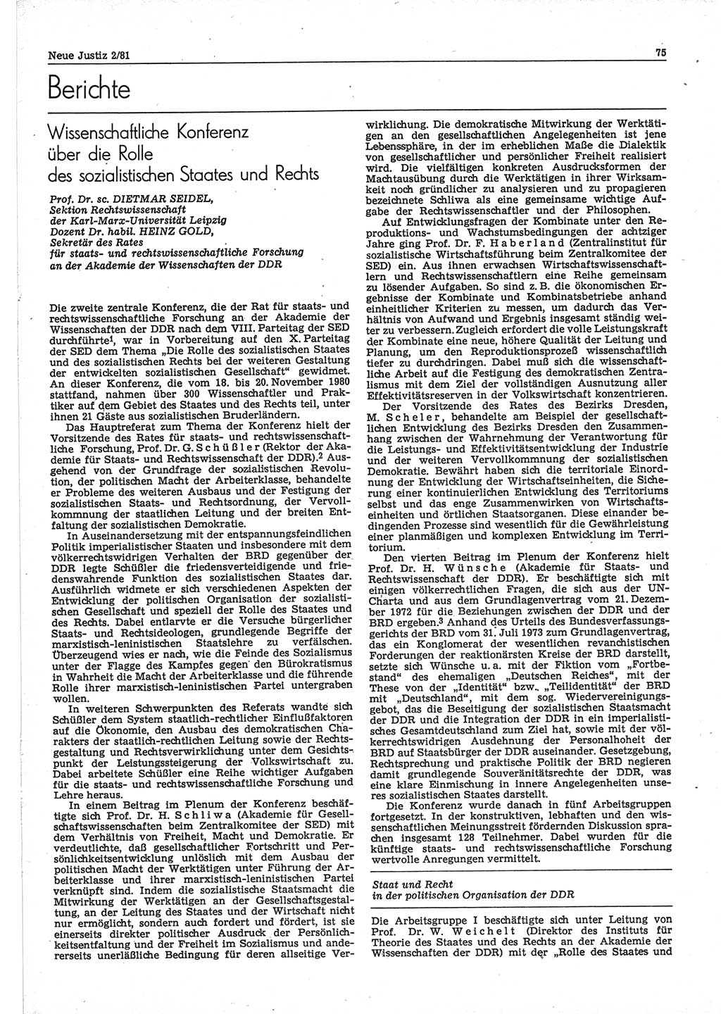 Neue Justiz (NJ), Zeitschrift für sozialistisches Recht und Gesetzlichkeit [Deutsche Demokratische Republik (DDR)], 35. Jahrgang 1981, Seite 75 (NJ DDR 1981, S. 75)