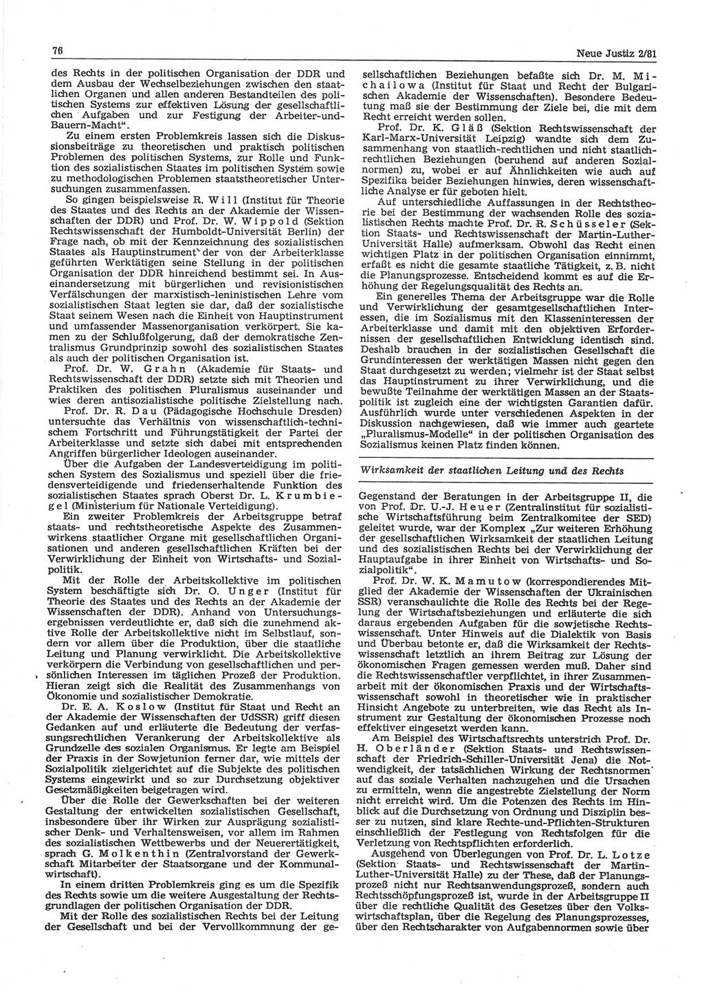 Neue Justiz (NJ), Zeitschrift für sozialistisches Recht und Gesetzlichkeit [Deutsche Demokratische Republik (DDR)], 35. Jahrgang 1981, Seite 76 (NJ DDR 1981, S. 76)