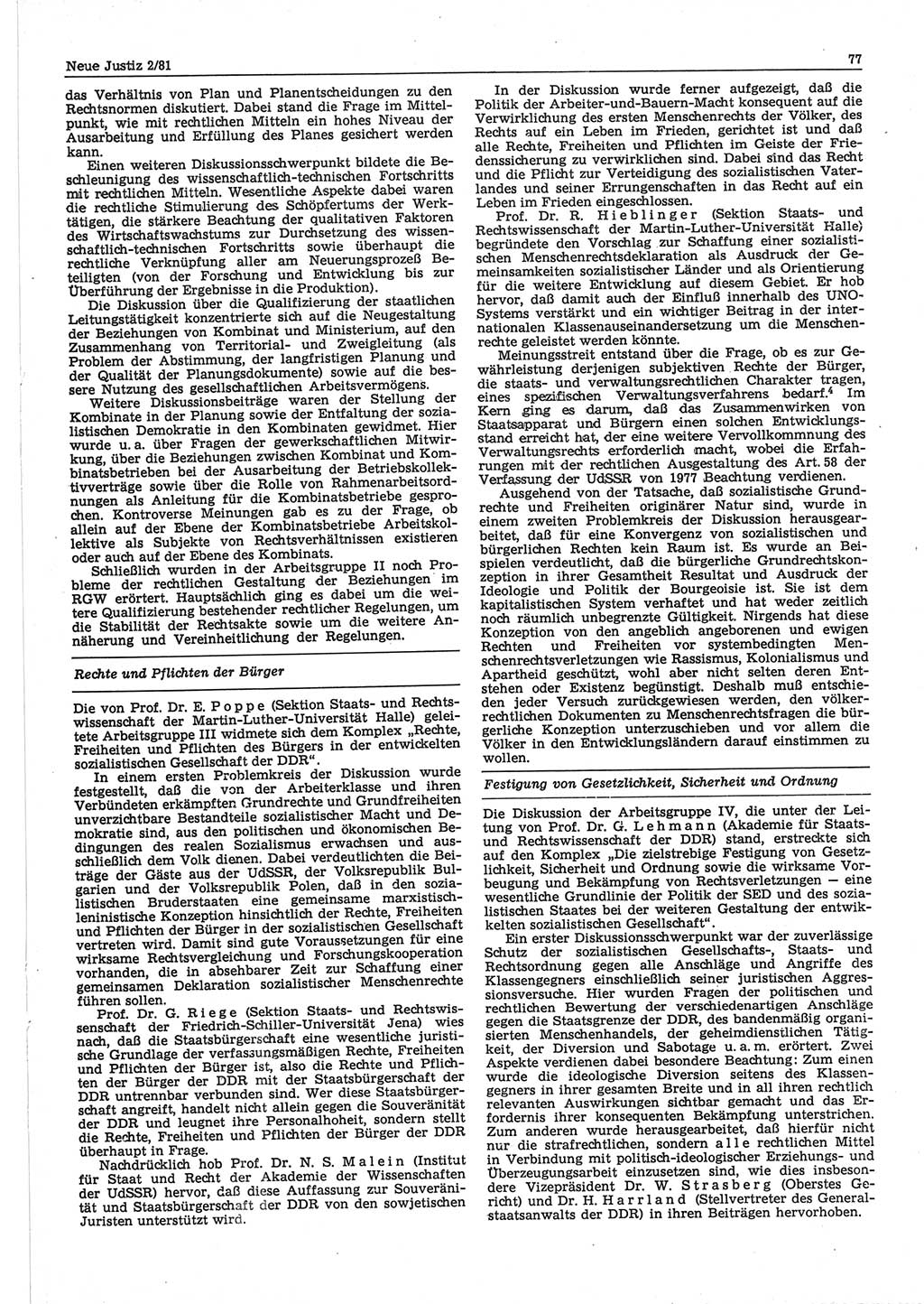 Neue Justiz (NJ), Zeitschrift für sozialistisches Recht und Gesetzlichkeit [Deutsche Demokratische Republik (DDR)], 35. Jahrgang 1981, Seite 77 (NJ DDR 1981, S. 77)