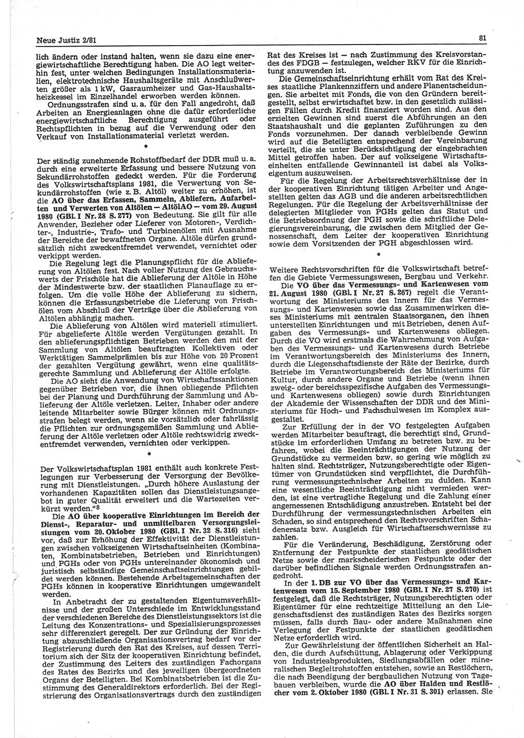 Neue Justiz (NJ), Zeitschrift für sozialistisches Recht und Gesetzlichkeit [Deutsche Demokratische Republik (DDR)], 35. Jahrgang 1981, Seite 81 (NJ DDR 1981, S. 81)