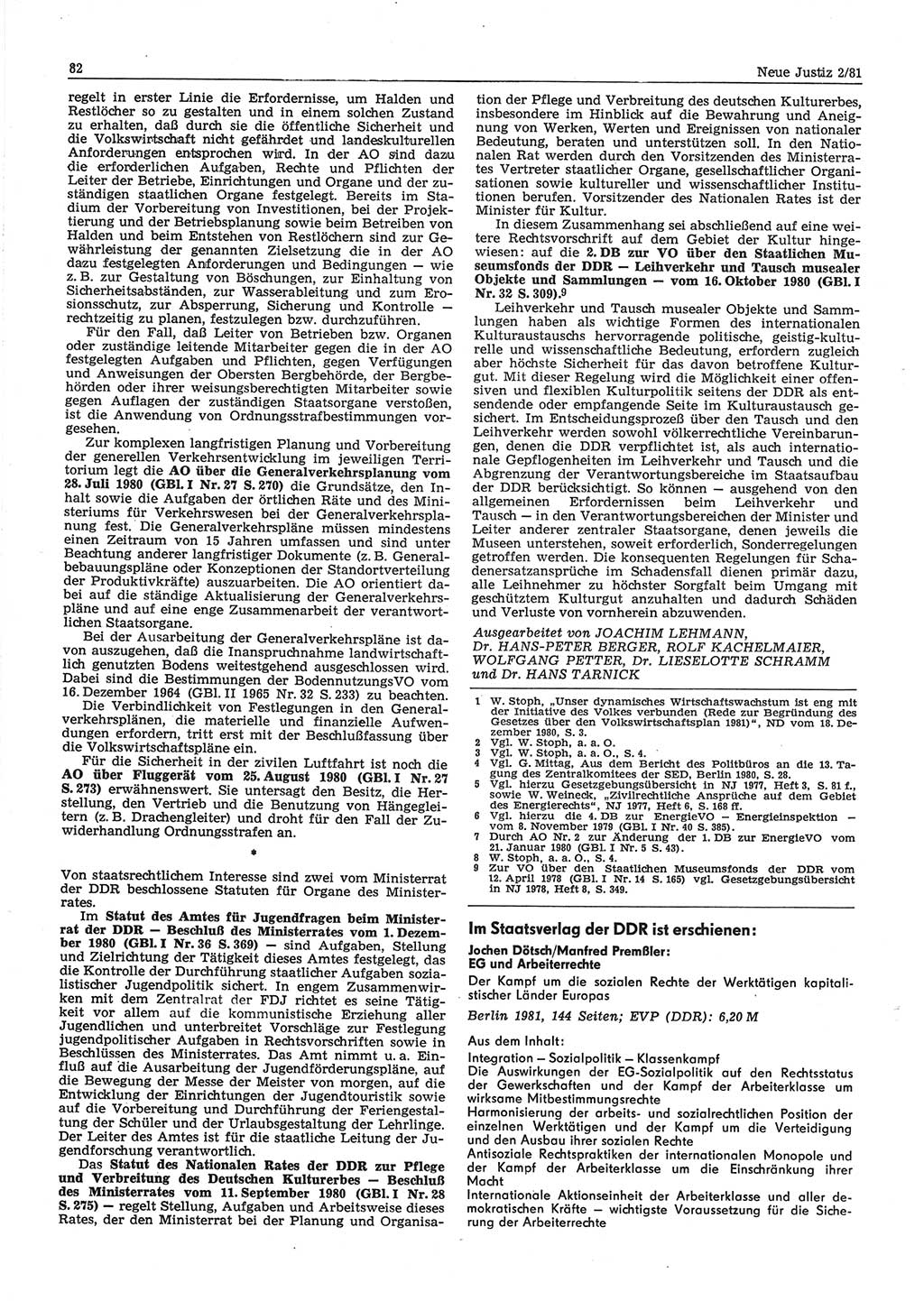 Neue Justiz (NJ), Zeitschrift für sozialistisches Recht und Gesetzlichkeit [Deutsche Demokratische Republik (DDR)], 35. Jahrgang 1981, Seite 82 (NJ DDR 1981, S. 82)