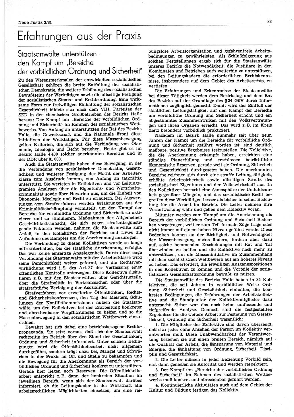 Neue Justiz (NJ), Zeitschrift für sozialistisches Recht und Gesetzlichkeit [Deutsche Demokratische Republik (DDR)], 35. Jahrgang 1981, Seite 83 (NJ DDR 1981, S. 83)