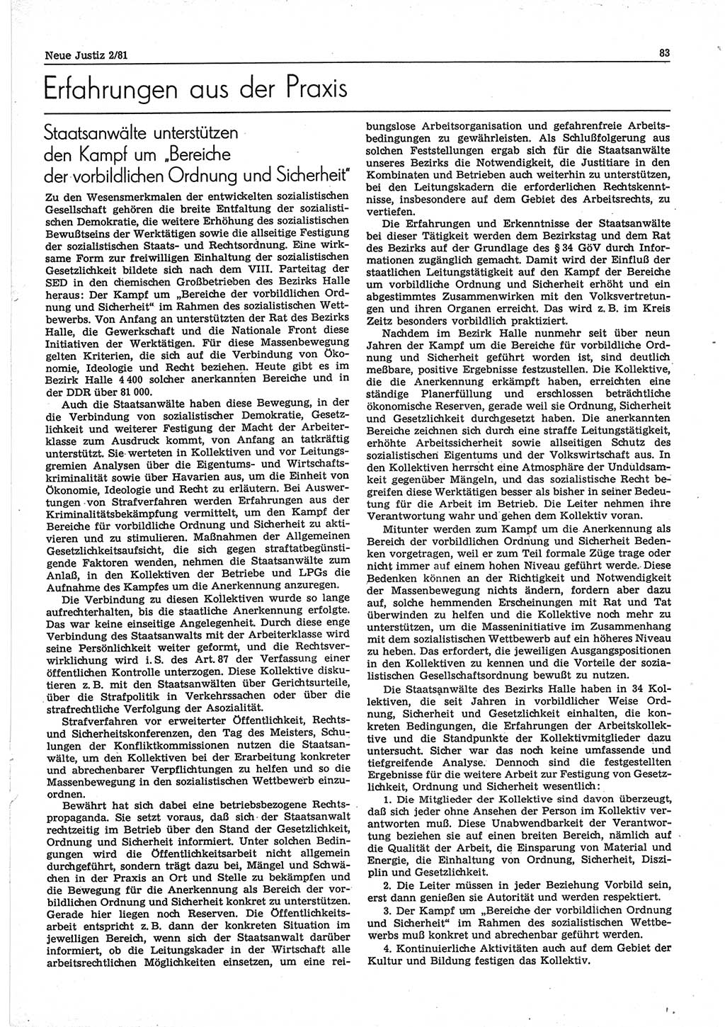 Neue Justiz (NJ), Zeitschrift für sozialistisches Recht und Gesetzlichkeit [Deutsche Demokratische Republik (DDR)], 35. Jahrgang 1981, Seite 83 (NJ DDR 1981, S. 83)