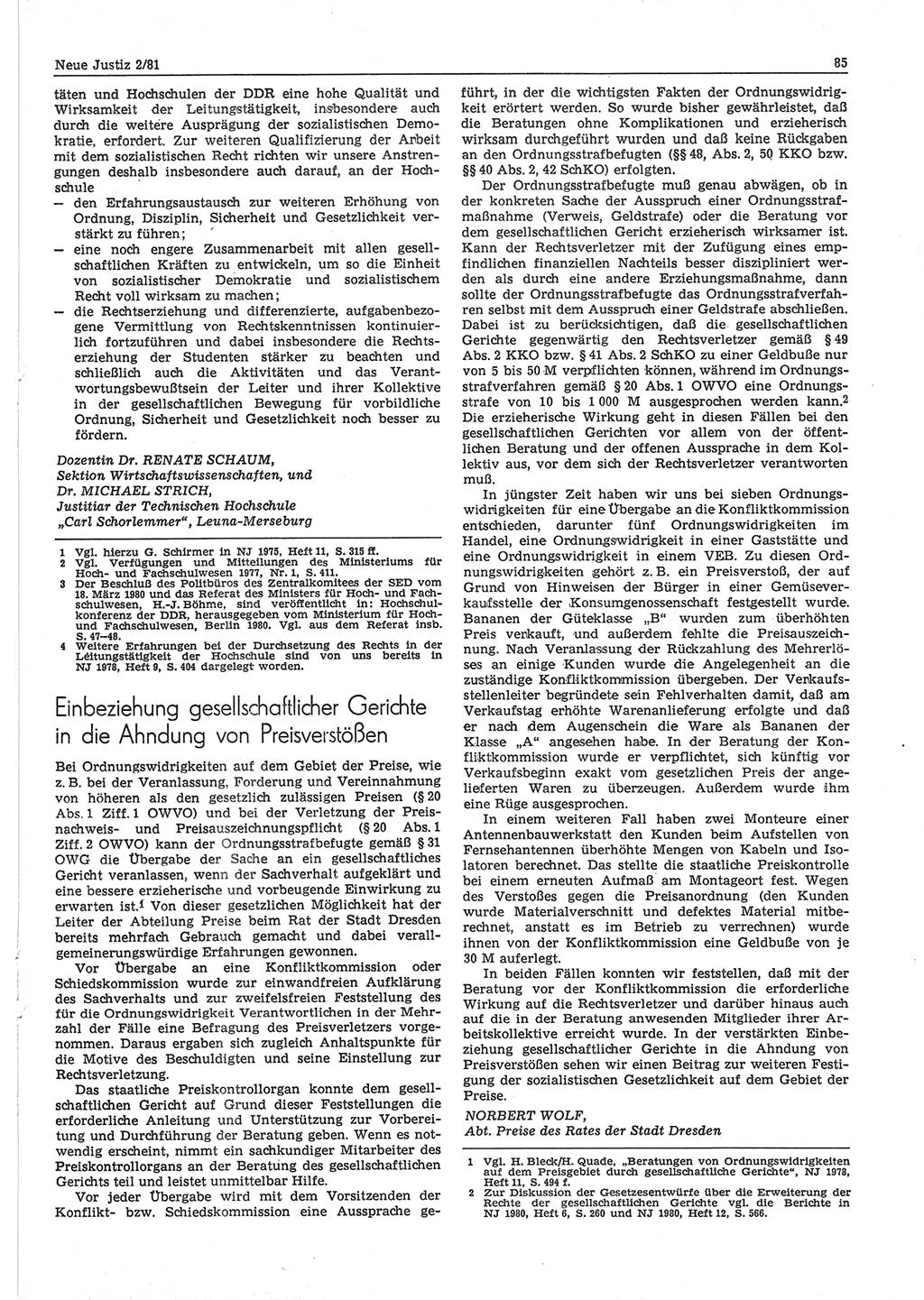 Neue Justiz (NJ), Zeitschrift für sozialistisches Recht und Gesetzlichkeit [Deutsche Demokratische Republik (DDR)], 35. Jahrgang 1981, Seite 85 (NJ DDR 1981, S. 85)
