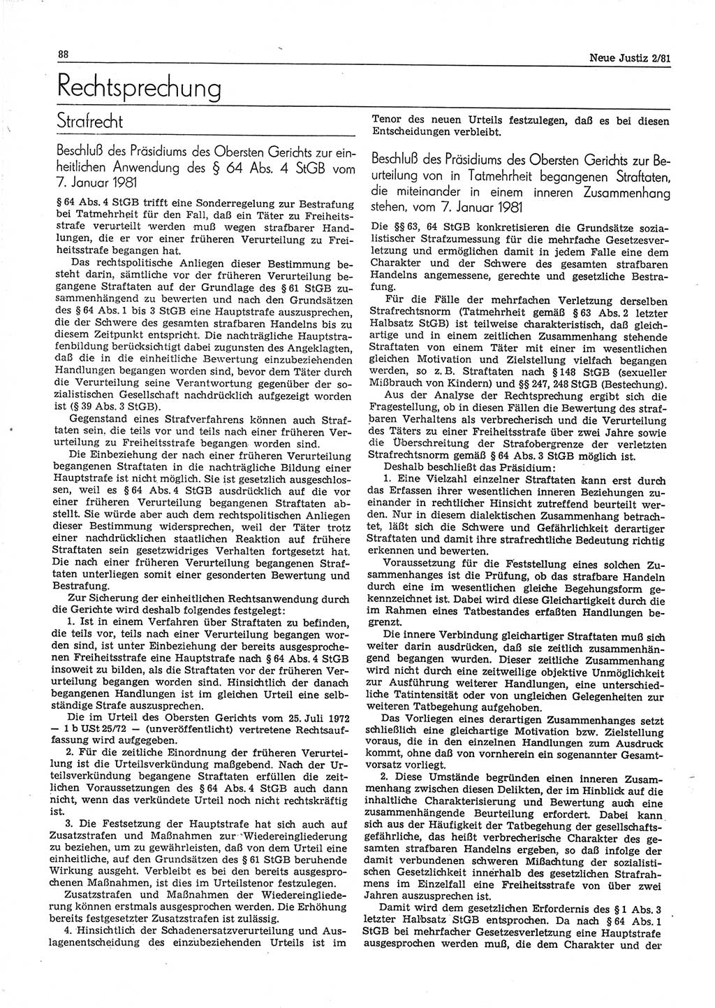 Neue Justiz (NJ), Zeitschrift für sozialistisches Recht und Gesetzlichkeit [Deutsche Demokratische Republik (DDR)], 35. Jahrgang 1981, Seite 88 (NJ DDR 1981, S. 88)