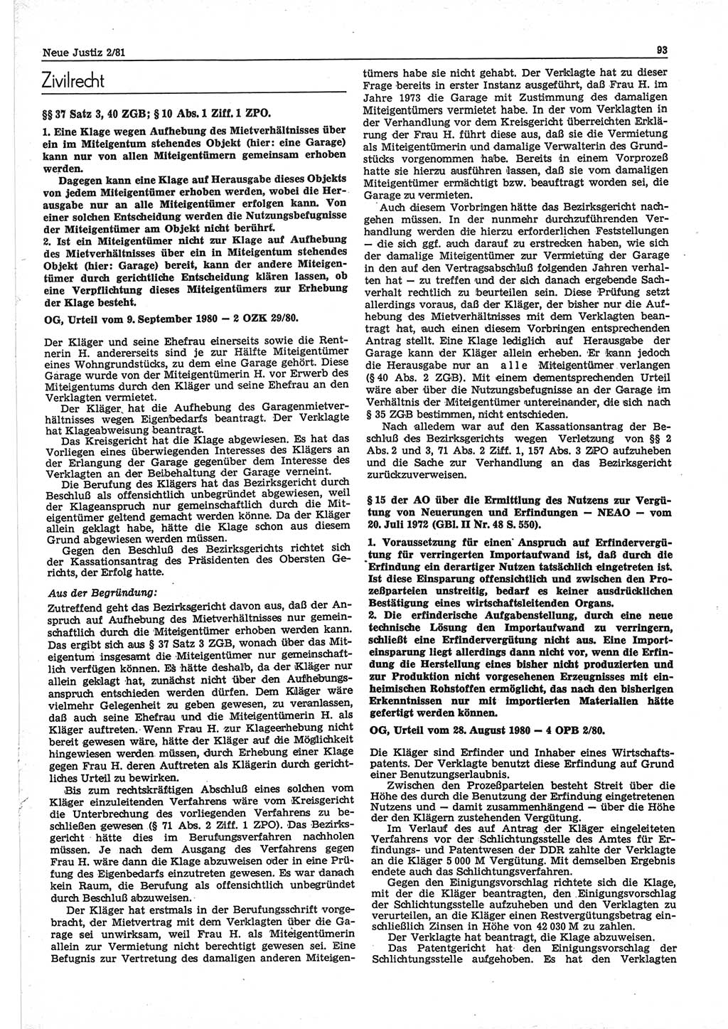Neue Justiz (NJ), Zeitschrift für sozialistisches Recht und Gesetzlichkeit [Deutsche Demokratische Republik (DDR)], 35. Jahrgang 1981, Seite 93 (NJ DDR 1981, S. 93)