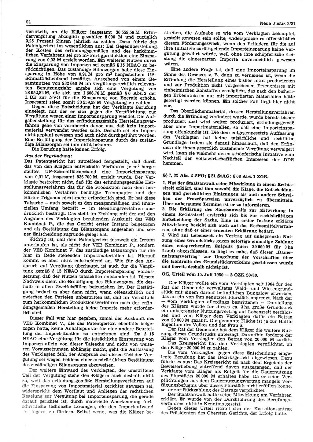 Neue Justiz (NJ), Zeitschrift für sozialistisches Recht und Gesetzlichkeit [Deutsche Demokratische Republik (DDR)], 35. Jahrgang 1981, Seite 94 (NJ DDR 1981, S. 94)
