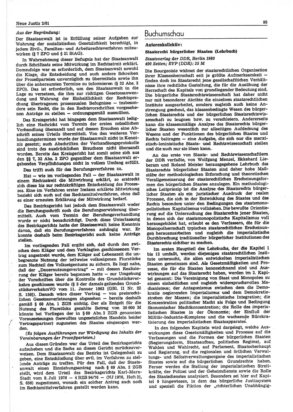 Neue Justiz (NJ), Zeitschrift für sozialistisches Recht und Gesetzlichkeit [Deutsche Demokratische Republik (DDR)], 35. Jahrgang 1981, Seite 95 (NJ DDR 1981, S. 95)
