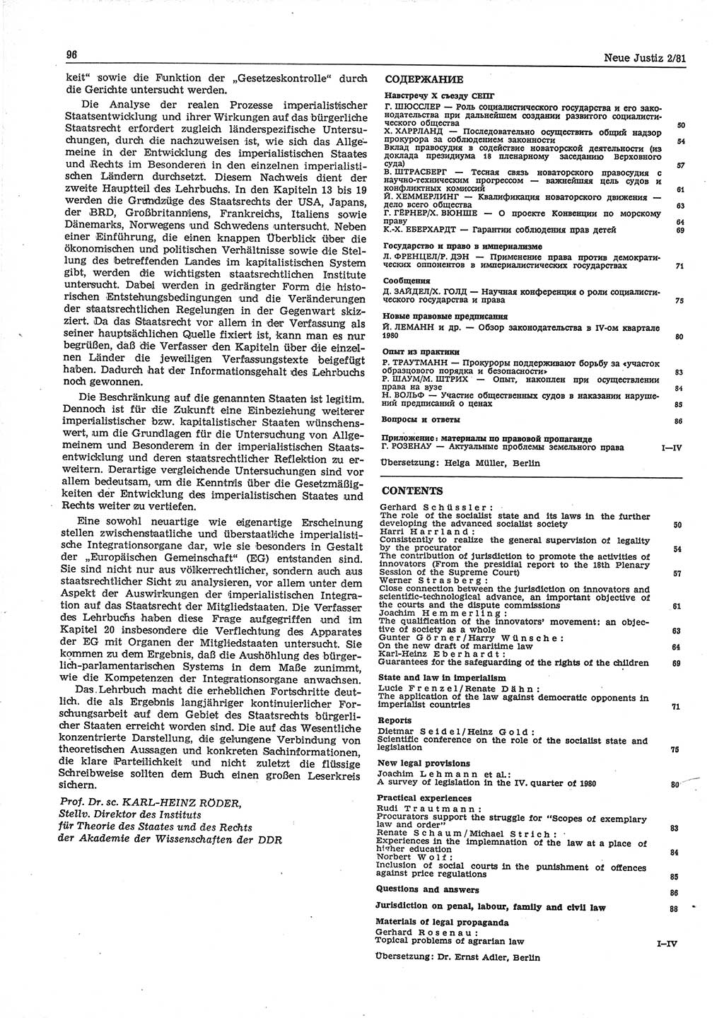 Neue Justiz (NJ), Zeitschrift für sozialistisches Recht und Gesetzlichkeit [Deutsche Demokratische Republik (DDR)], 35. Jahrgang 1981, Seite 96 (NJ DDR 1981, S. 96)